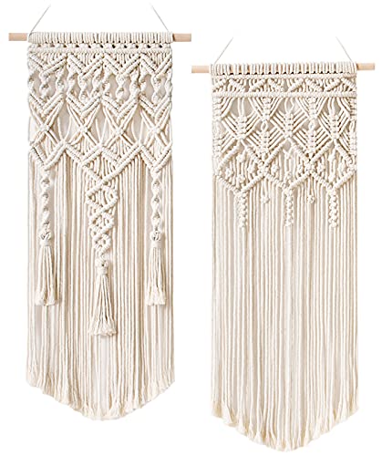 Mkono 2 Pcs Macrame Wall Hanging, Boho Woven Chic Tapestry Decor, Ivory - size: Large
