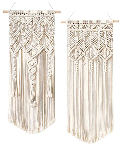 Mkono 2 Pcs Macrame Wall Hanging, Boho Woven Chic Tapestry Decor, Ivory - size: Large