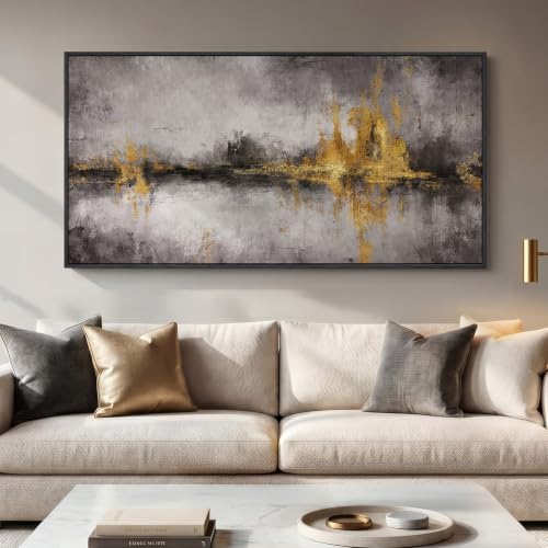 Large Framed Black Grey and Gold Abstract Wall Art for Living Room, 60x30 - color: Black & Gold A, size: 60"L x 30"W