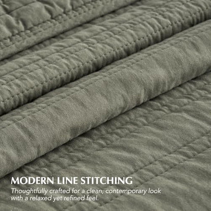 EVERGRACEHOME 100% Cotton Quilt Set Oversized Cal King, Olive Green - color: Olive Green, size: Oversized Cal King (118" X 102")