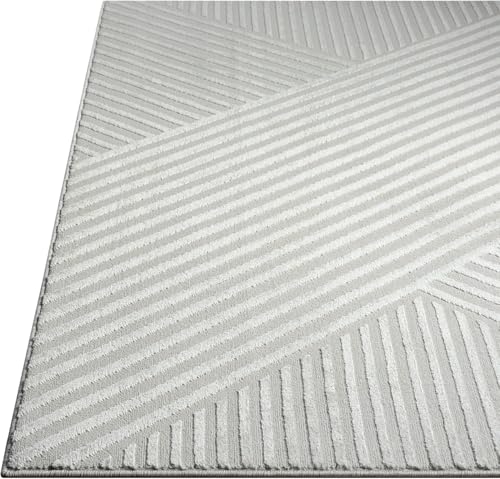 Abani Neutral Grey Area Rug 5' x 8' for Living Room, Bedroom - Criss Cross Line Zen Reiki Pattern - Durable & Easy to Clean - color: Grey, size: 5' x 8' (Rectangular)
