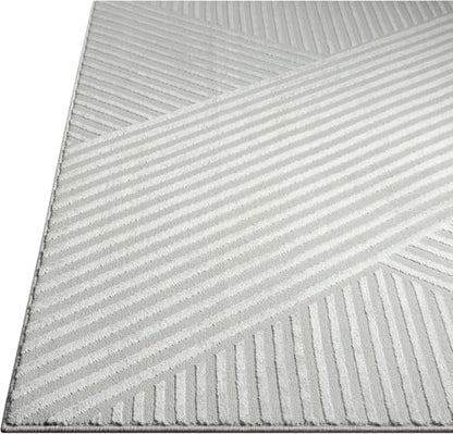 Abani Neutral Grey Area Rug 5' x 8' for Living Room, Bedroom - Criss Cross Line Zen Reiki Pattern - Durable & Easy to Clean - color: Grey, size: 5' x 8' (Rectangular)