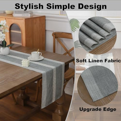 Gernaice 2PCS Boho Table Runner, Rustic Cotton Linen Farmhouse Table Runners for Dresser End Coffee Table Home Decor, 24" L X 13" W Grey - size: 2PCS 13" X 24", style: Grey Striped
