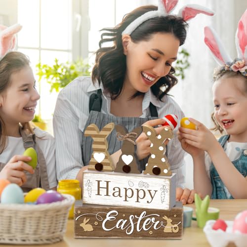 Britimes Tiered Tray Decor Set, 4 Pack, Wooden Table Sign, Bunny Easter - style: Happy Easter