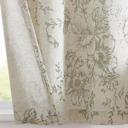 jinchan Green Floral Linen Kitchen Tier Curtains and Valance Set 3 Pieces - color: Alice | Green on Linen, size: 26"W x 36"L (Pack of 3)
