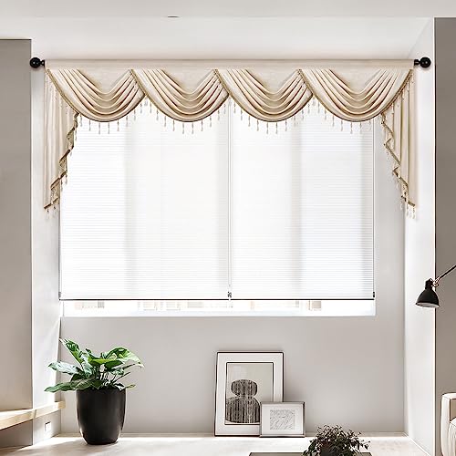 ELKCA Luxury Cream Velvet Curtain Valances for Living Room with Beads(118inch,1 Panel) - color: Cream, size: 118"W x 43"L (Pack of 1)
