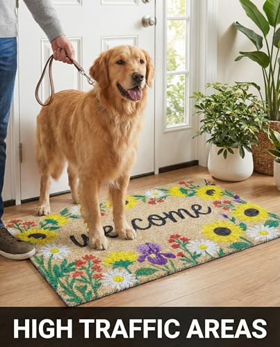 Sunflower Welcome Door Mat 20x30 Inch - color: Floral