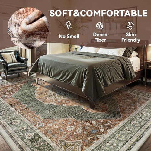 Sage Green 5x7 Area Rugs for Living Room Bedroom Dining Room Rug Washable Carpet Rugs Farmhouse Vintage Traditional Distressed Non Slip Rust Mint - color: Light Green/Sage, size: 5' x 7' (Rectangular)