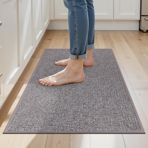 Ileading Non Slip Kitchen Rug, Waterproof Anti Fatigue Cushioned Floor Mat for Kitchen, Durable Entryway Doormat, Dirt Resistant Small Runner Rug with Rubber Backing 23"x35.5" - color: Gray&brown, size: 23"x35.5"