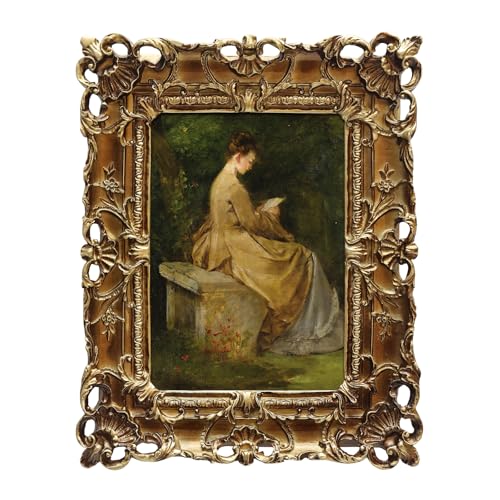 FOLKOR Canvas Wall Art with Gold Picture Frame, Vintage Wall Art for Living Room, Woman Portrait Oil Painting Picture Summer Home Decor Bathroom Wall Decor Gifts for Friends or Family, 5x7 - color: Lady Reading on a Bench, size: 5x7"