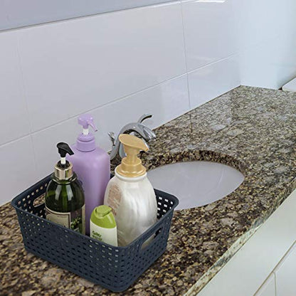Sandmovie Plastic Weave Storage Baskets for Kitchen Bathroom, Navy Blue, 6 Packs - color: Navy Blue
