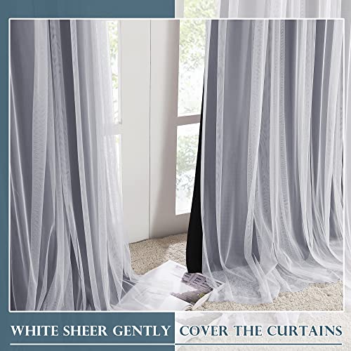 Black Blackout Curtains with White Sheer Overlay for Bedroom/Living Room - color: Black, size: 52"W x 84"L (Pack of 2)