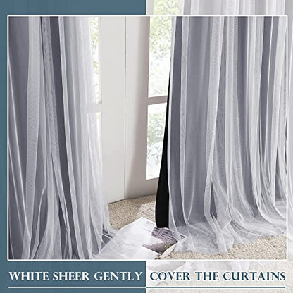 Black Blackout Curtains with White Sheer Overlay for Bedroom/Living Room - color: Black, size: 52"W x 84"L (Pack of 2)