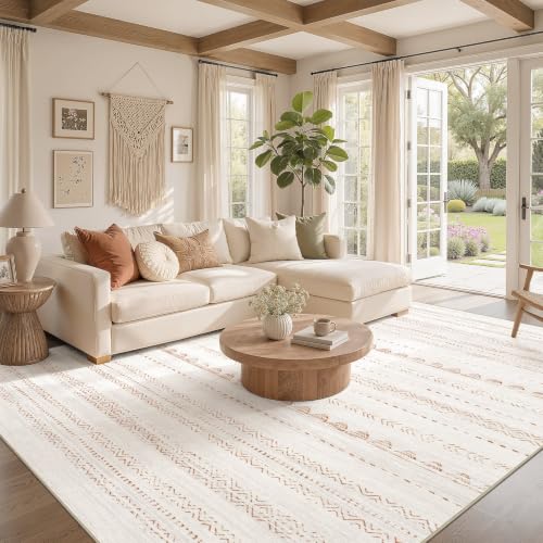 Nakagishi Area Rug Living Room Rugs: 6x10 Large Soft Machine Washable Boho Moroccan FarmNeutral Stain Resistant Indoor Floor Carpet for Bedroom Under Dining Table Home Office Decor-Cream Brown - color: Beige Brown, size: 6' X 10' (Rectangular)