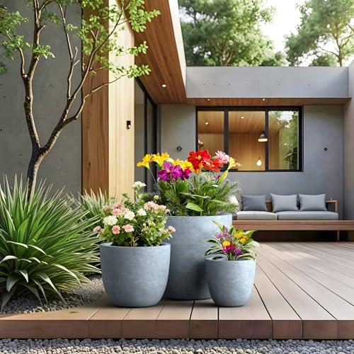 Kante 3-Pack 18" 14" 10" W Round Blue Gray Concrete Planters - color: Slate Gray, size: 18/14/10-Inch Dia