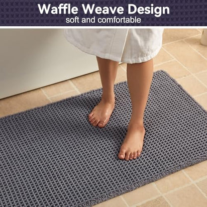 Triohero Waffle Bath Mat, Boho Bathroom Rugs Non Slip, 20x30 Dark Grey - color: Dark Grey, size: 1'8" X 2'6" (Rectangular)