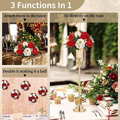 NUPTIO Flower Balls Centerpieces for Wedding Tables, Red & White Roses - color: Red & White, size: 2 Pcs