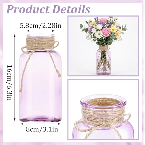 12 Pack Mason Jar Vases for Centerpieces, Purple Glass Flower Vase - color: Purple