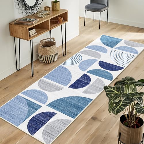 MUJOO Runner Rug Washable,Blue 2x6 Area Rugs Non Slip Modern Abstract - color: Blue and Grey, size: 2' x 6' (Rectangular)