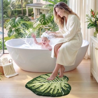 LUMI Bathroom Rug Green Leaf, Absorbent Non Slip Bath Mat, 23.5"x31.5" - color: Ample Monstera