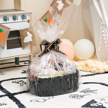 CHICVITA Large Woven Rope Gift Basket with Leather Handles, 20L, Black - color: Black, size: 14.5 x 13 x 6 Inch