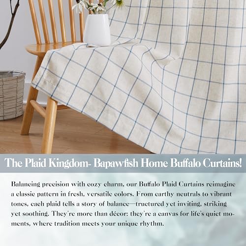 Short Buffalo Plaid Light Filteirng Curtain Panels 63 Inch - color: Plaid Beige/Dusty Blue, size: 40"W x 63"L (Pack of 2)