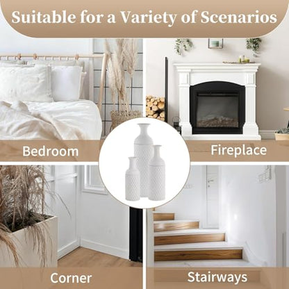 Sziqiqi White Tall Floor Vase, Metal Vases with Honeycomb Texture, 3Pcs - color: White