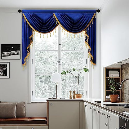 ELKCA Luxury Royal Blue Velvet Curtain Valances for Living Room with Beads(59inch,1 Panel) - color: Royal Blue, size: 59"W x 43"L (Pack of 1)