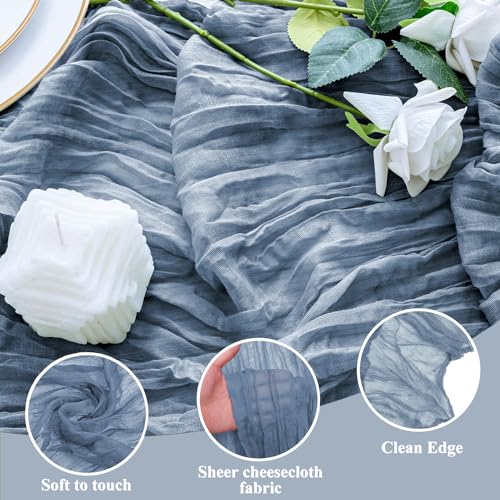 Cheesecloth Table Runner 10FT Dusty Blue Boho Gauze Sheer Runners - color: Dusty Blue, size: 1 Pack
