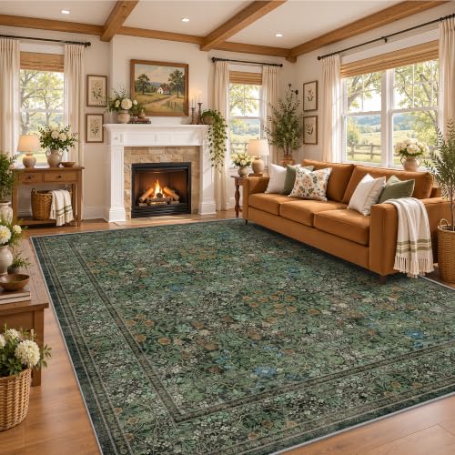 8x10 Area Rugs Floral Large Area Rug Living Room Rug, Green - color: Dark Green, size: 8' x 10' (Rectangular)