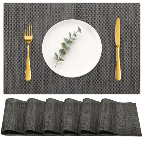 HOOMIL Placemats Set of 6, Heat Resistant, Dark Gray - color: Dark Gray, size: Set of 6