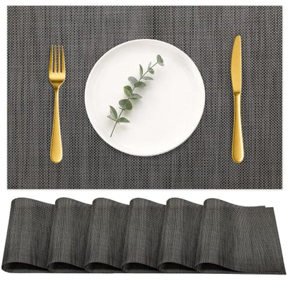 HOOMIL Placemats Set of 6, Heat Resistant, Dark Gray - color: Dark Gray, size: Set of 6