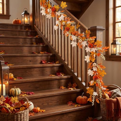 nuvagiki Fall Garland for Mantle, Pumpkin Garland Thanksgiving Decorations