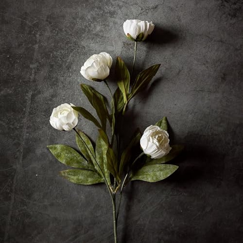 VIERENA 6 Pcs 27" Faux Silk Peony Artificial Flowers Stems for Vase (Cream) - color: Cream