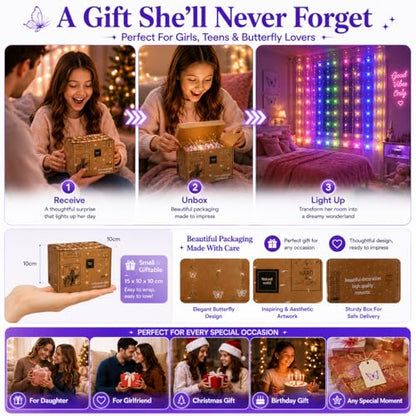Butterfly Curtain Fairy Lights USB Plug in,8 Modes 120 LED 20FT Firefly Twinkle Timer String Lights with Remote, Waterproof for Bedroom Christmas Wedding Party (Multicolor) - color: Multicolor