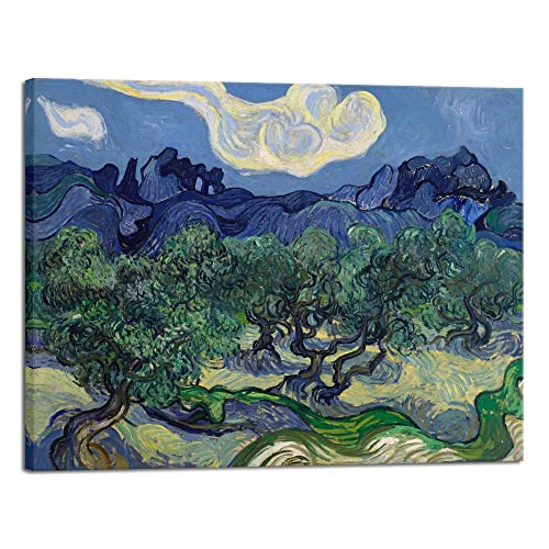 Wieco Art Olive Trees by Van Gogh Classic Abstract Oil Paintings Large Canvas Prints Wall Art Reproduction Artwork Wrapped Landscape Pictures for Living Room Bedroom Home Office Decor - size: 32"L x 24"W
