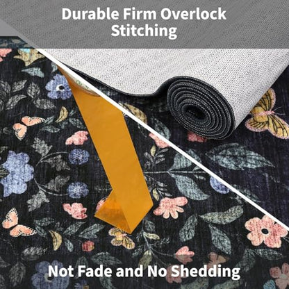 GarveeHome 4x6 Washable Floral Area Rug Low Pile Nursery Dark Grey Blue - color: Dark Grey Blue, size: 4' x 6' (Rectangular)