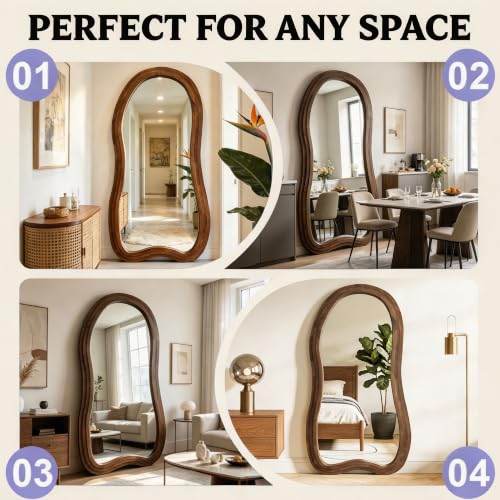 71"x33.5" Irregular Full Length Mirror with 3-Layer Wood Frame - color: Walnut, size: 71"L x 33.5"W