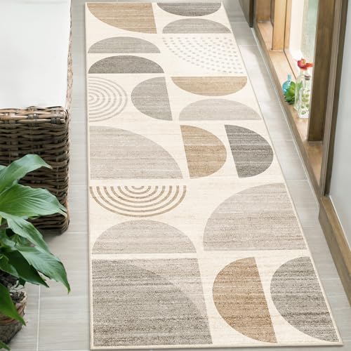 MUJOO Boho Runner Rug Washable,2x6 Area Rugs Non Slip Modern Abstract - color: Beige and Cream, size: 2' x 6' (Rectangular)