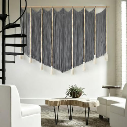 Jakalin Macrame Wall Hanging Grey Woven Yarn Large Boho Wall Art 57" x 43" - color: Grey