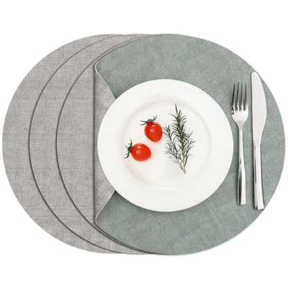 Myir JUN 14" Round Placemats Set of 4, Reversible Dual-Color Place Mats - color: Light Gray Sage Green