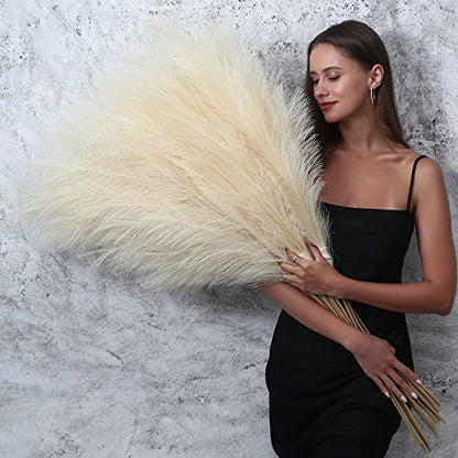 Wertuirk 8 Pcs 45 inch Tall Faux Beige Pampas Grass Decor - color: Beige