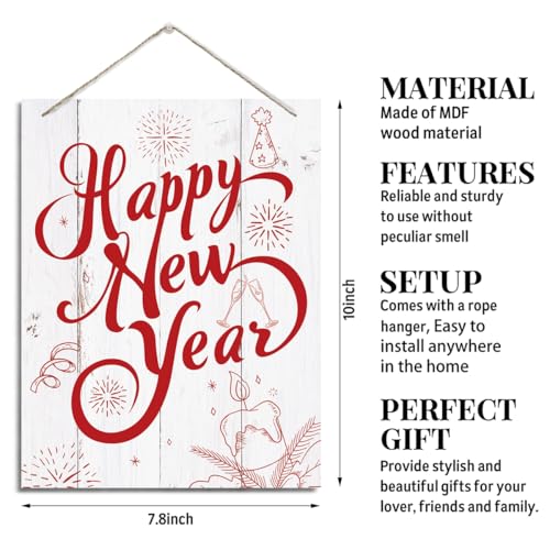 Happy New Year Sign, New Year Decor, Christmas Decor, Rustic Hanging Wood Plaque Sign, Door Gate Hanger, Front Door Decoration, Farmhouse Home Decorative, Wood Plaque Wall Decoration - color: Style 11