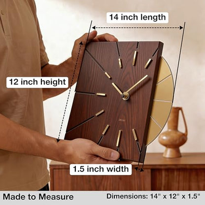 Driini Wood and Gold Mid Century Modern Wall Clock, Battery Operated - color: Wood