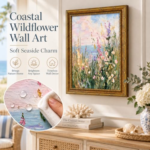 Vintage Gold Framed Canvas Wall Art 9×11 Inch Wildflower Meadow Picture Poster Pastel Wall Decor for Bedroom Farmhouse Indoor Home Decoration - color: Wildflowers, size: 11"L x 9"W