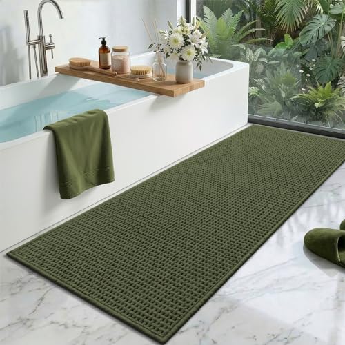 Color&Geometry Green 60x24 Waffle Bath Mat, Rubber Non Slip Bathroom Rug - color: Green, size: 24"x60"