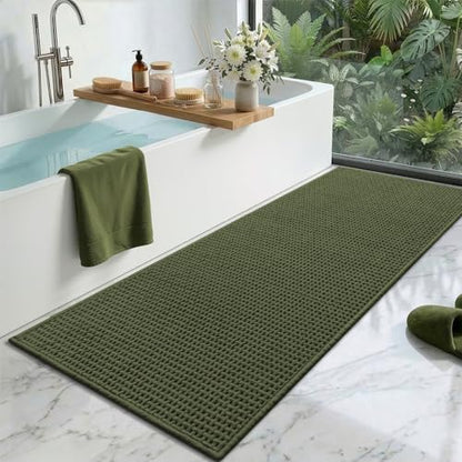 Color&Geometry Green 60x24 Waffle Bath Mat, Rubber Non Slip Bathroom Rug - color: Green, size: 24"x60"