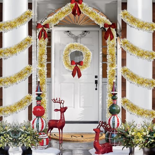50FT Gold Christmas Tinsel Garland Christmas Tree Decoration - color: Gold White