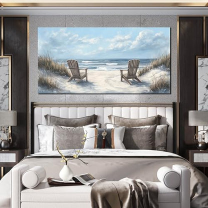 Ouzzlie Landscape Wall Art White Canvas Art for Living Room - color: Light Blue, size: 59"L x 29"W