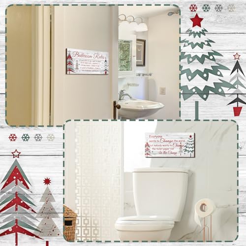 Jetec 2 Pcs Christmas Bathroom Decor Wooden Sign 12 x 6 Inch - style: Christmas Style